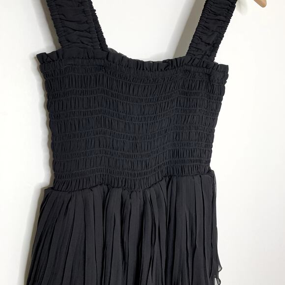 GANNI Pleated Georgette Flounce Smock Midi Dress Black Womens Size 32 New - Picture 7 of 16